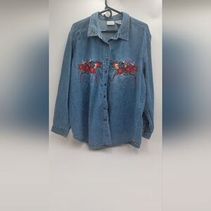 Vintage Bobbie Brook, Size 22 W Christmaa Embroidered Denim Women's Shirt